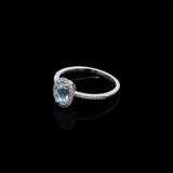 14K White Gold Oval Aquamarine And Diamond Ring