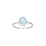 14K White Gold Oval Aquamarine And Diamond Ring