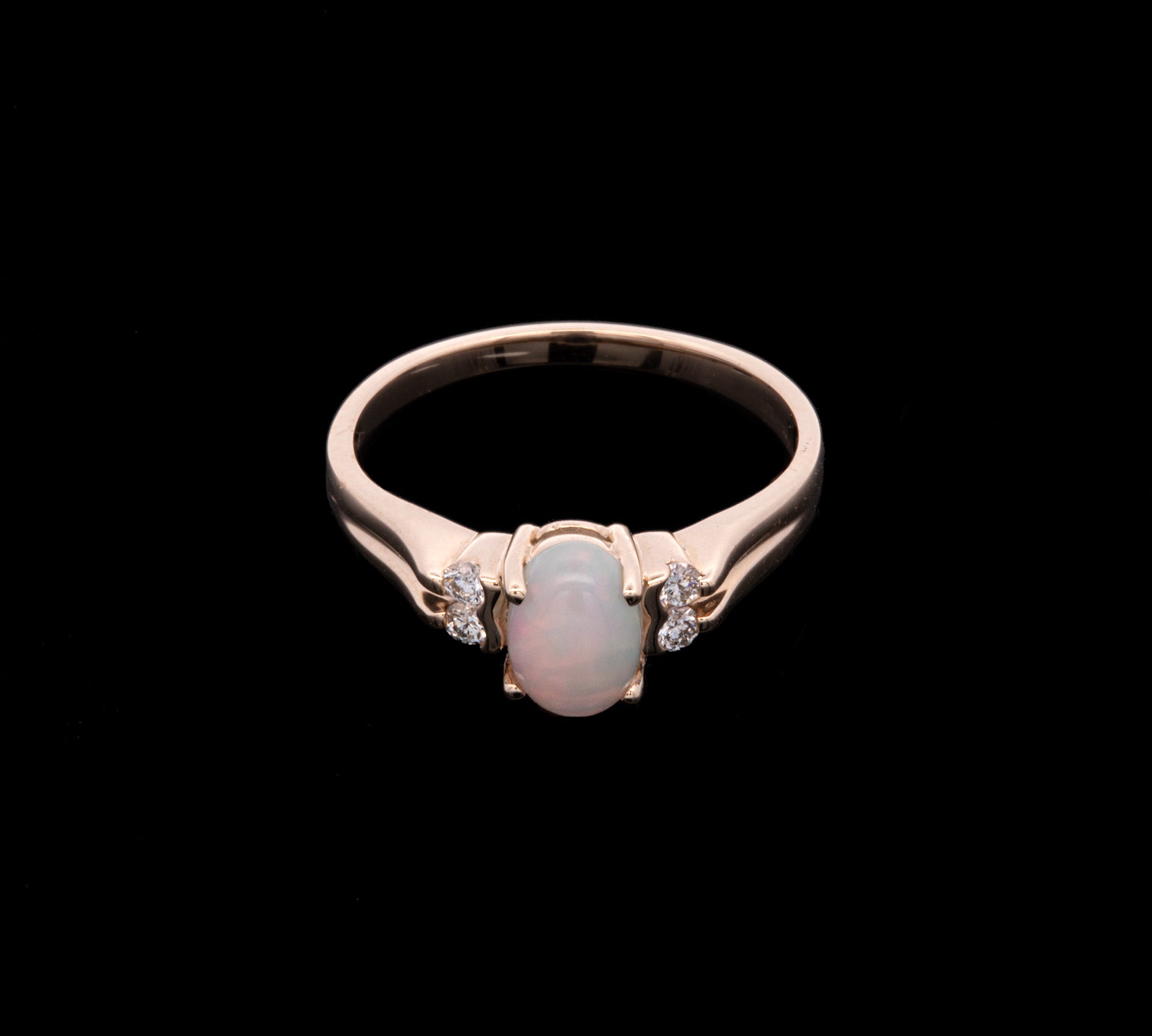 14K Yellow Gold Oval Opal And Diamond Ring