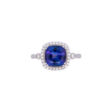 14K White Gold Cushion Cut Tanzanite And Diamond Ring