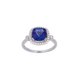 14K White Gold Cushion Cut Tanzanite And Diamond Ring