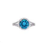 14K White Gold Blue Topaz And Diamond Ring