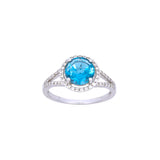 14K White Gold Blue Topaz And Diamond Ring