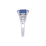 Platinum Oval Sapphire And Baguette Diamond Ring