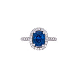 Platinum Cushion Cut Sapphire And Micro Pave Diamond Ring