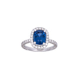 Platinum Cushion Cut Sapphire And Micro Pave Diamond Ring