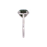14K White Gold Cushion Cut Green Tourmaline And Diamond Halo Ring