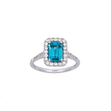 14K White Gold Blue Zircon And Diamond Halo Ring