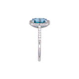 14K White Gold Blue Zircon And Diamond Halo Ring