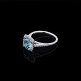 14K White Gold Cushion Cut Aquamarine And Diamond Halo Ring