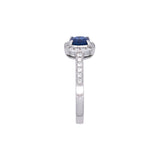 18K White Gold Cushion Cut Sapphire And Diamond Halo Ring