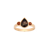 14K Yellow Gold Pear Shaped Andalucite Ring With Round Spessartine Garnet Accents