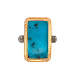 Sterling Silver And 24K Yellow Gold Turquoise Ring With Diamond Accents
