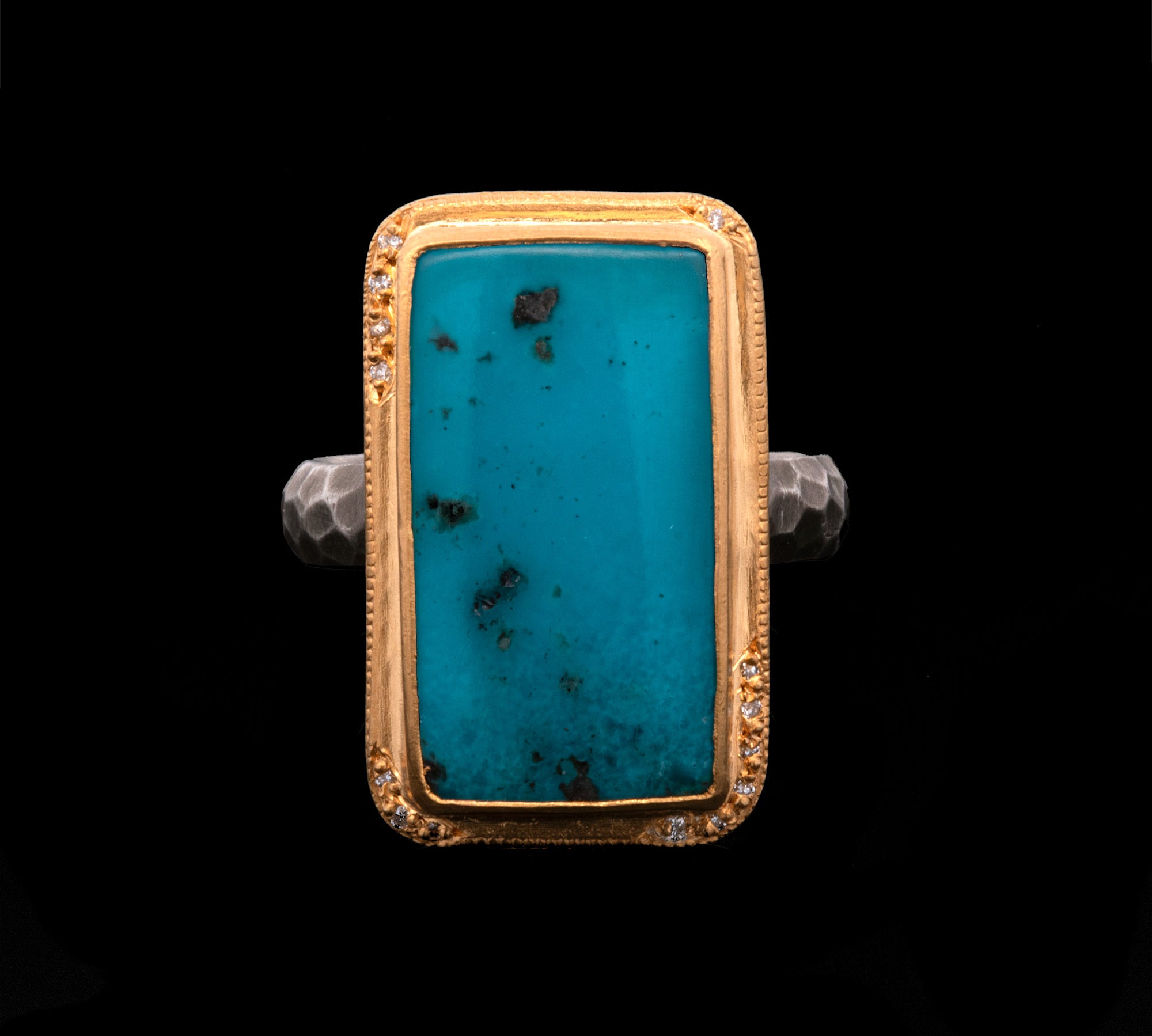 Sterling Silver And 24K Yellow Gold Turquoise Ring With Diamond Accents