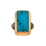 Sterling Silver And 24K Yellow Gold Turquoise Ring With Diamond Accents