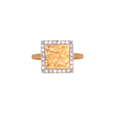 18K White And 24K Yellow Gold Square Ring With Diamond Accents