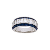 18K White Gold Three Row Channel Sat Sapphire And Diamond Band