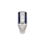 18K White Gold Three Row Channel Sat Sapphire And Diamond Band