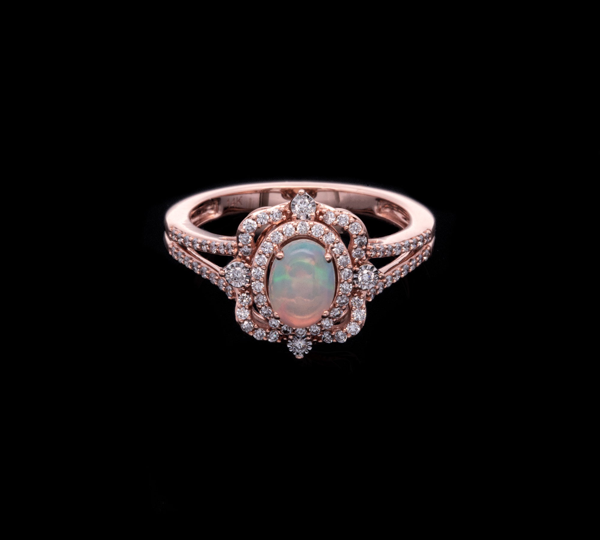 14K Rose Gold Opal And Diamond Ring
