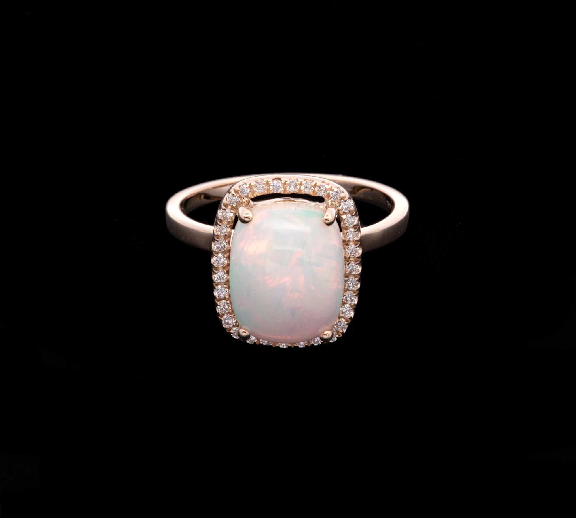 14K Yellow Gold Opal And Diamond Halo Ring
