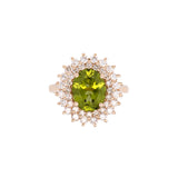 14K Yellow Gold Peridot And Double Diamond Halo Ring