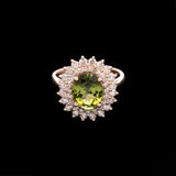 14K Yellow Gold Peridot And Double Diamond Halo Ring