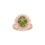 14K Yellow Gold Peridot And Double Diamond Halo Ring