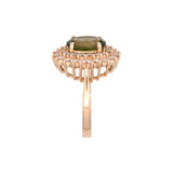14K Yellow Gold Peridot And Double Diamond Halo Ring
