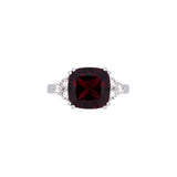 14K White Gold Garnet Ring With Diamond Accents