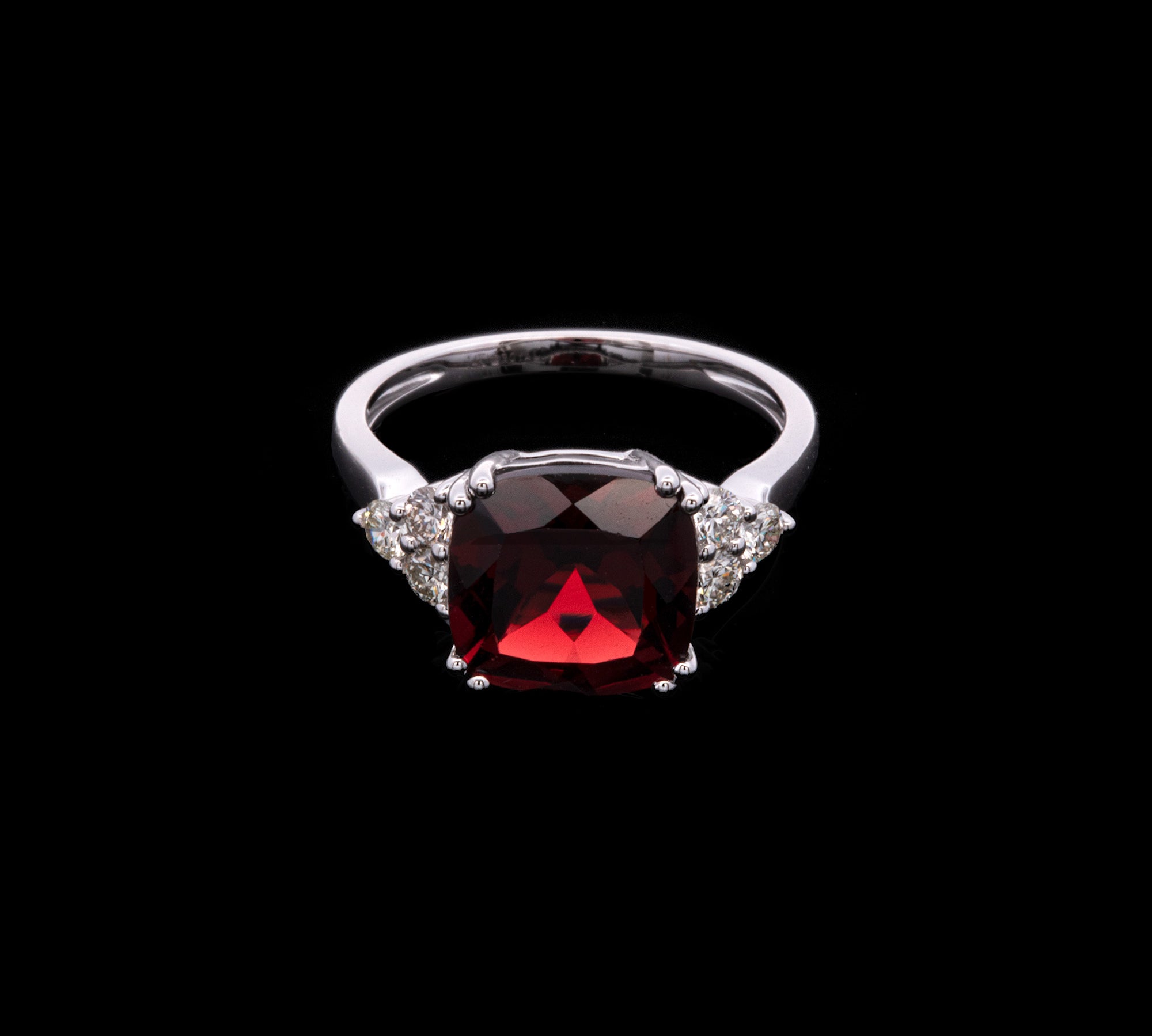 14K White Gold Garnet Ring With Diamond Accents