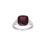 14K White Gold Garnet Ring With Diamond Accents