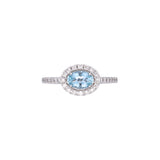 14K White Gold Oval Cut Aquamarine Ring With Diamond Halo