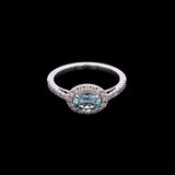 14K White Gold Oval Cut Aquamarine Ring With Diamond Halo