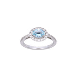 14K White Gold Oval Cut Aquamarine Ring With Diamond Halo