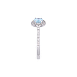 14K White Gold Oval Cut Aquamarine Ring With Diamond Halo