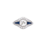 Platinum Old Mine Cut Diamond And Sapphire Ring