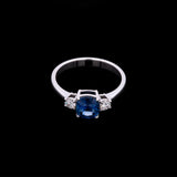 14K White Gold Cushion Cut Ceylon Sapphire Ring With Diamond Accents