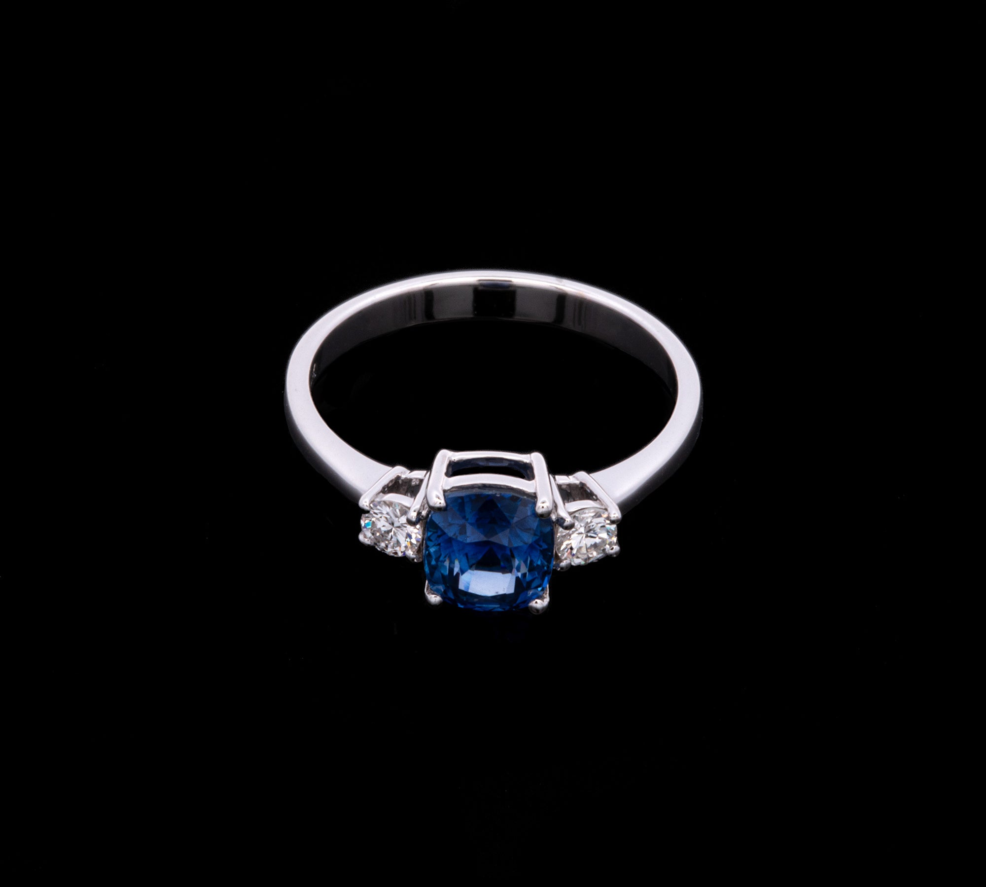 14K White Gold Cushion Cut Ceylon Sapphire Ring With Diamond Accents