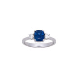 14K White Gold Cushion Cut Ceylon Sapphire Ring With Diamond Accents