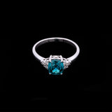 14K White Gold Blue Zircon And Diamond Ring