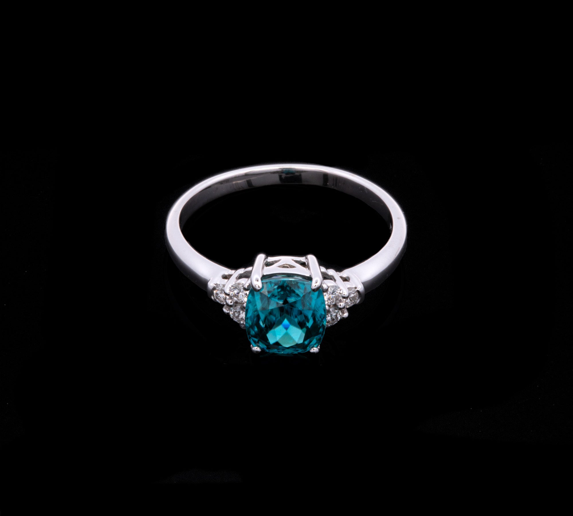 14K White Gold Blue Zircon And Diamond Ring