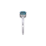 14K White Gold Blue Zircon And Diamond Ring