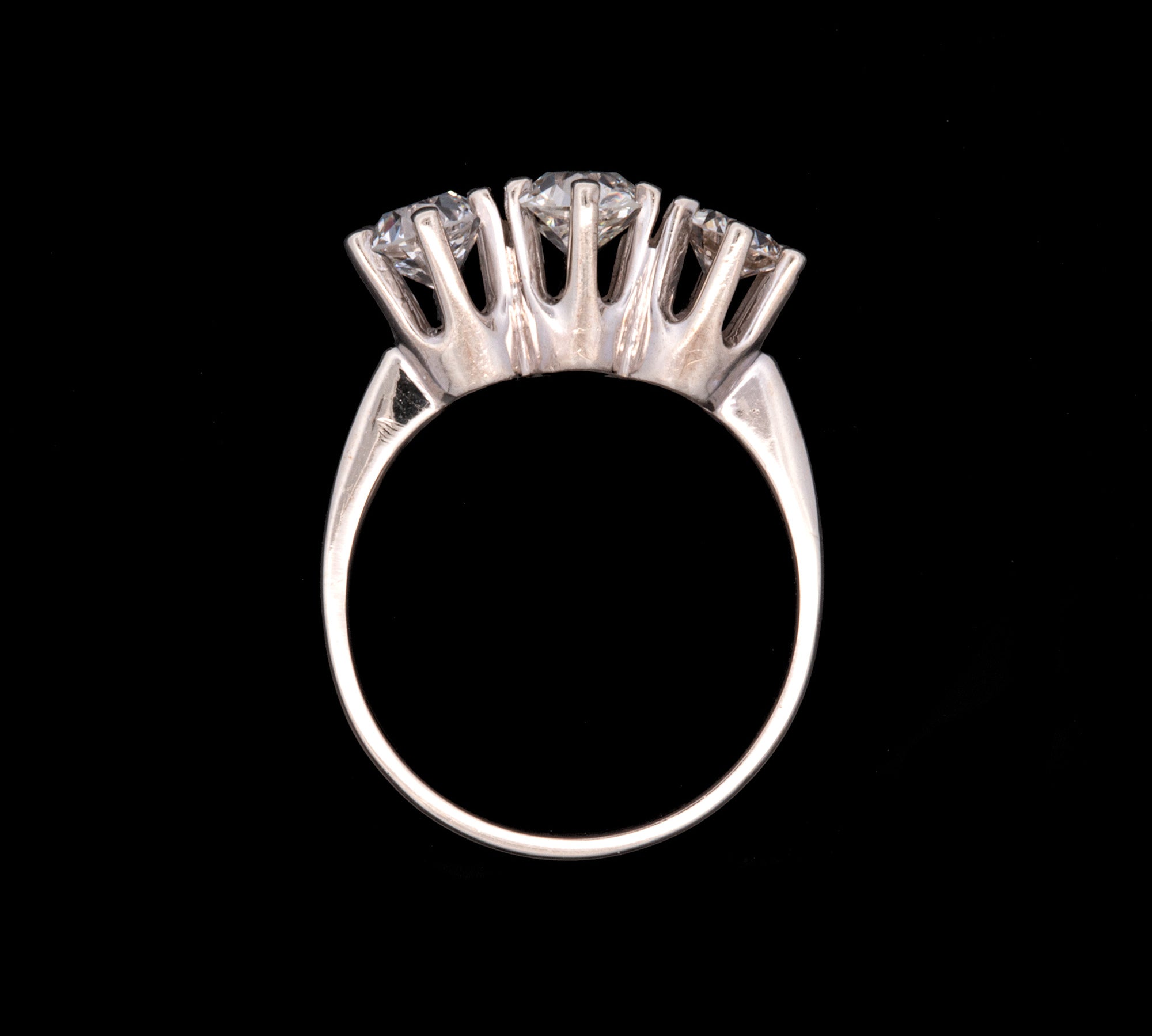 Platinum Old Mine Cut Three Stone Diamond Ring