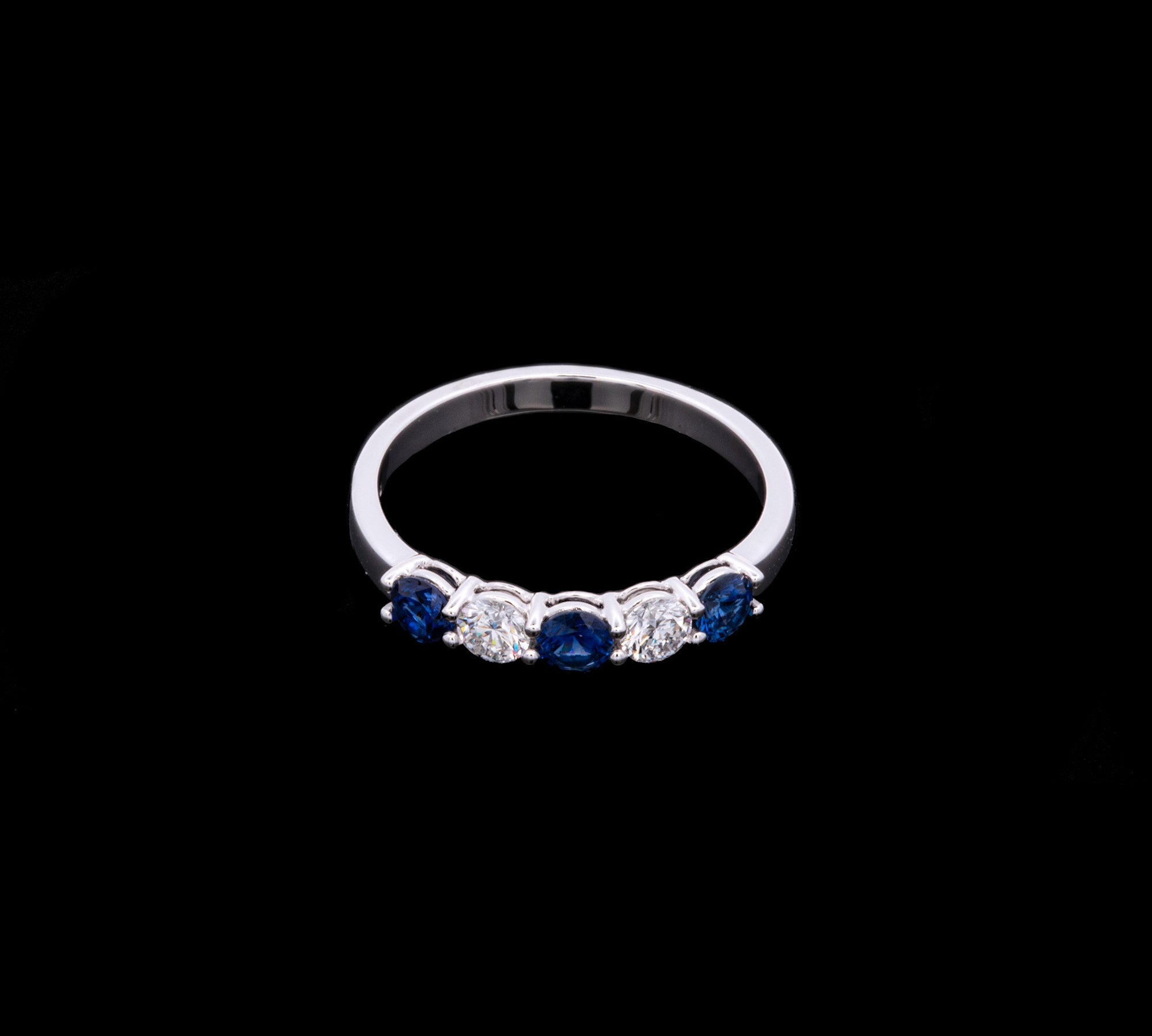 18K White Gold Five-Stone Sapphire And Diamond Ring