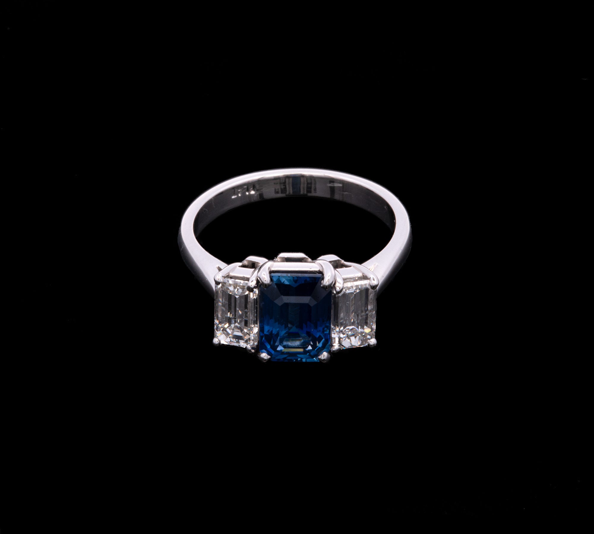 Platinum Emerald Cut Sapphire And Diamond Ring