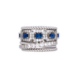 14K White Gold Sapphire And Diamond Multi Band