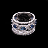14K White Gold Sapphire And Diamond Multi Band