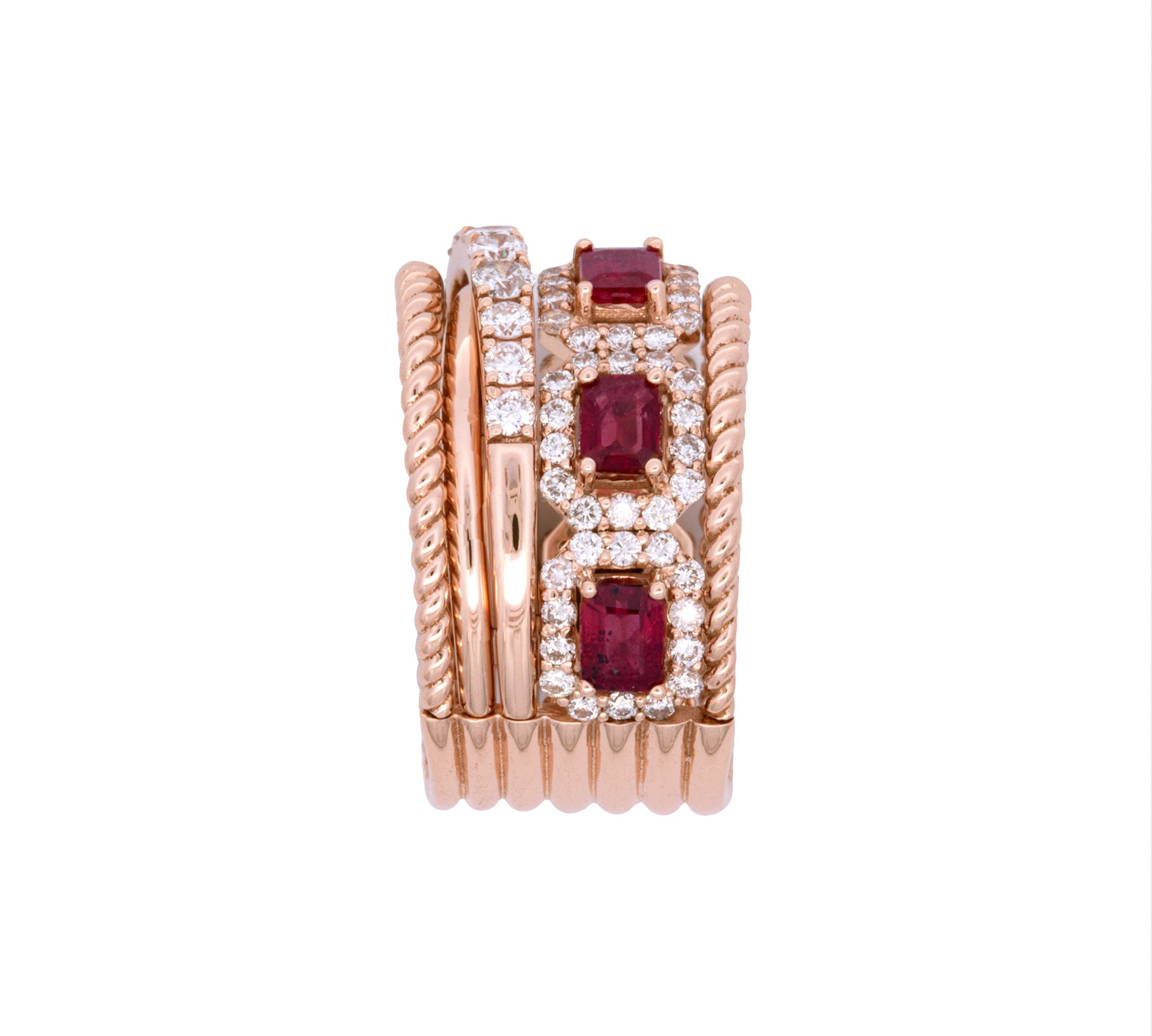 14K Yellow Gold Ruby And Diamond Multi Band