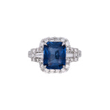 14K White Gold Rectangular Sapphire and Diamond Ring