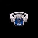 14K White Gold Rectangular Sapphire and Diamond Ring